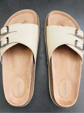 Sonoma Cream Double-Buckle Slide Sandals - Women, Like New, Size 7.5
